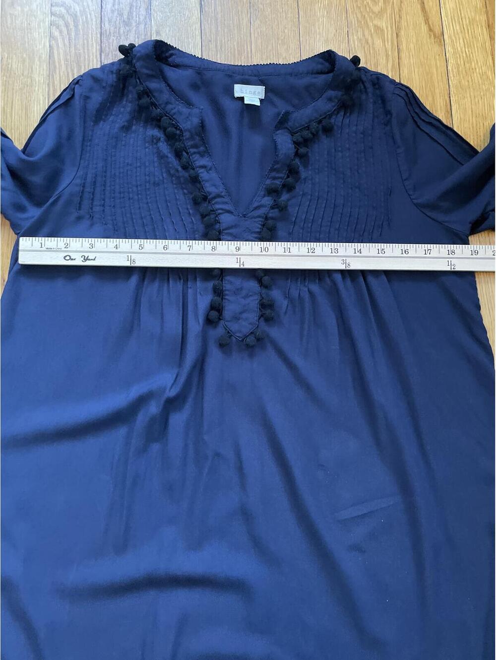 Hinge Women's Navy Blue Mini Dress with Pom Pom and Lace Trim XS - Picture 4 of 6